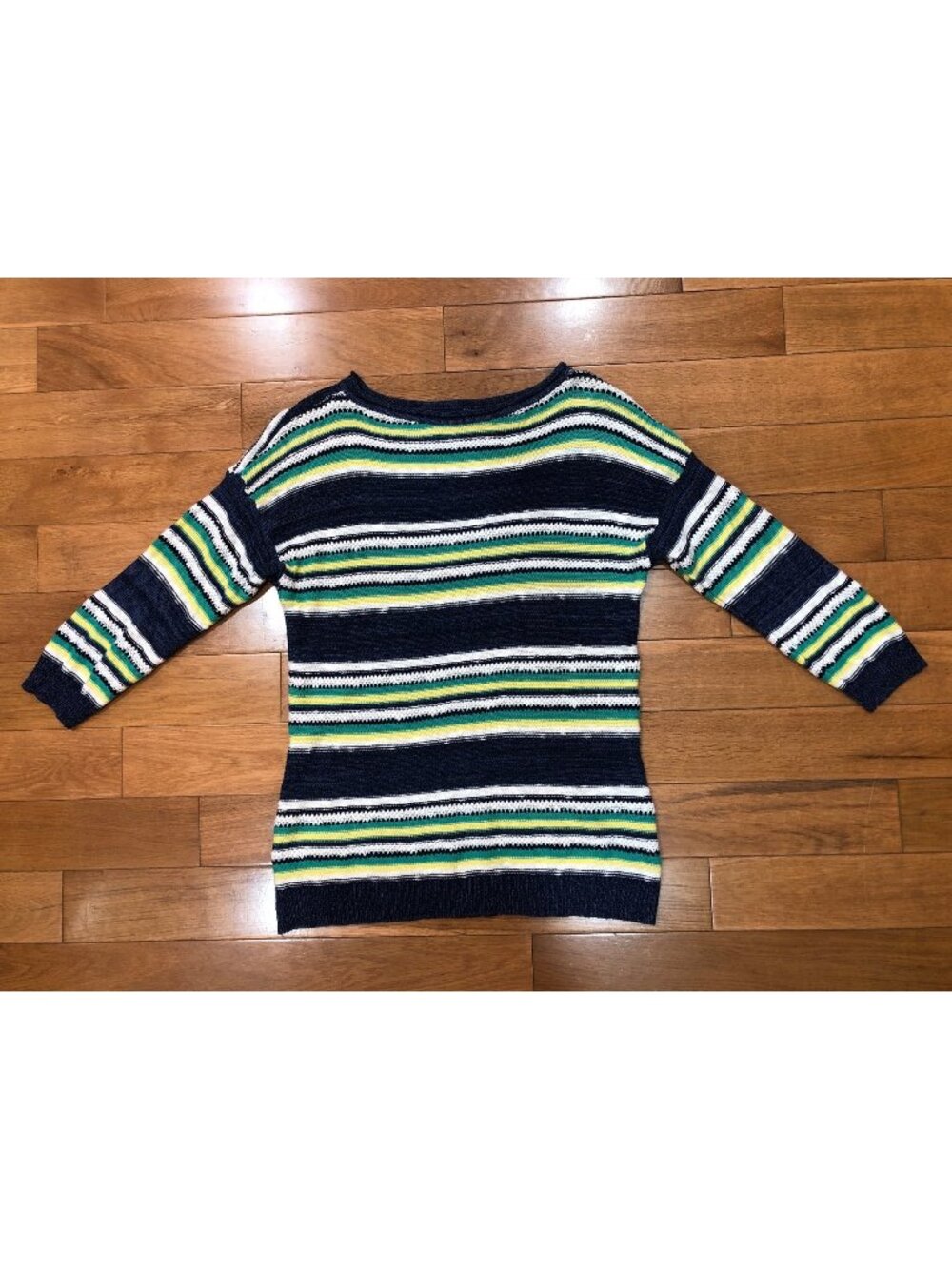 American Living Linen Cotton Multicolor Striped Rolled Neck 3/4 Sleeve Sweater-M